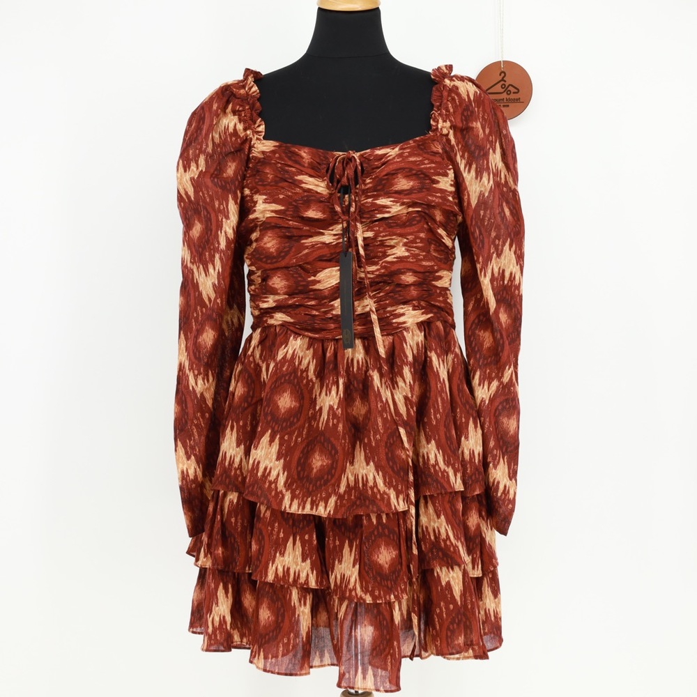 HOUSE‎ OF HARLOW 1960 Metallic Shimmer Ruffle Bohemian Mini Dress